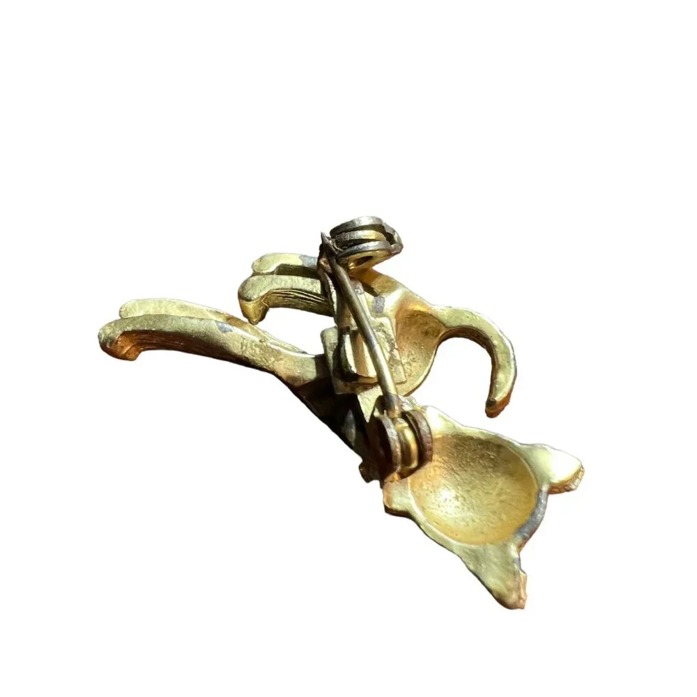Cat Brooch Gold Tone‎ Red Tie Articulated Moving Head Vintage Kitten Pin